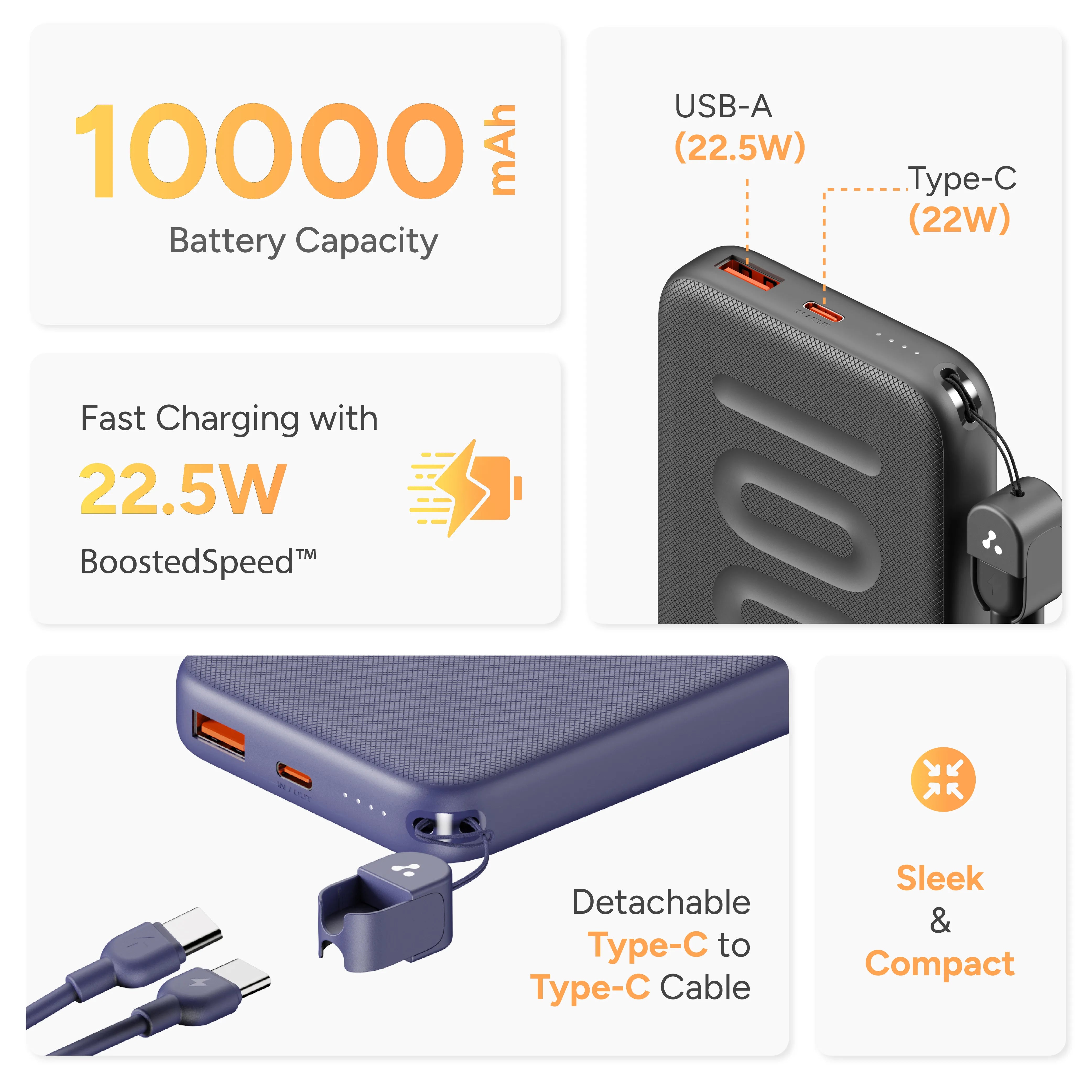 Long-lasting 10000 mAh portable battery with fast charge – Ambrane India